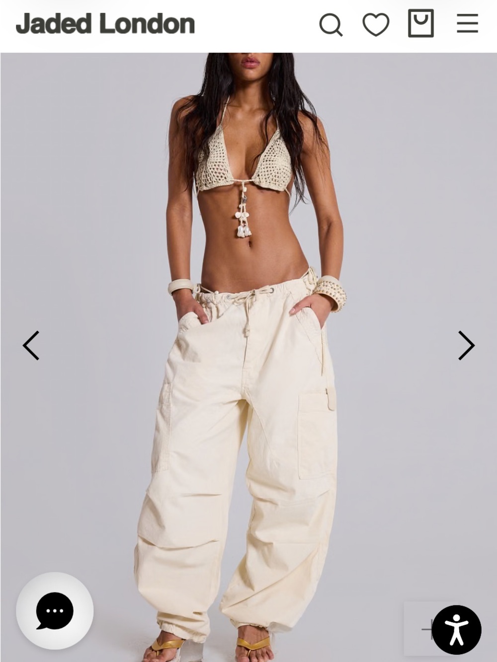D Jaded London Ecru Parachute Cargo Pants Cream Utility Y2K